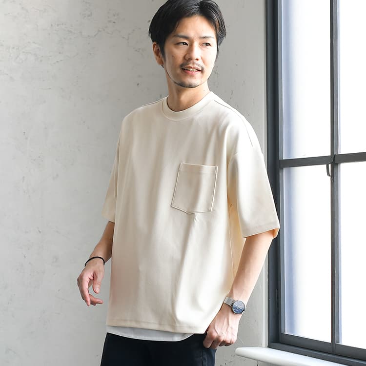 梨地 半端袖 ビッグシルエットTシャツ